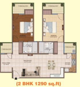 Floor Plan : 2 Bhk flat in Raj nagar Extension, NH-58, Ghaziabad with nearby Highspeed train, College, School, Hospital and 24x7 Power Backup.